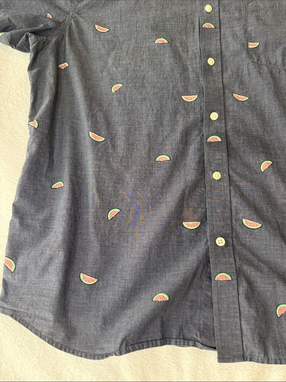 🍉Banana Republic Blue Short-Sleeve Button-Down Shirt with Watermelon Print